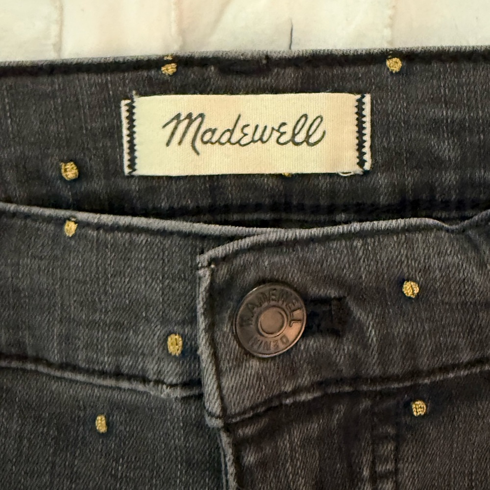 Madewell Women's Black Grey 10" High Rise Skinny Jeans Metallic Dot Edition 30 - Picture 8 of 16